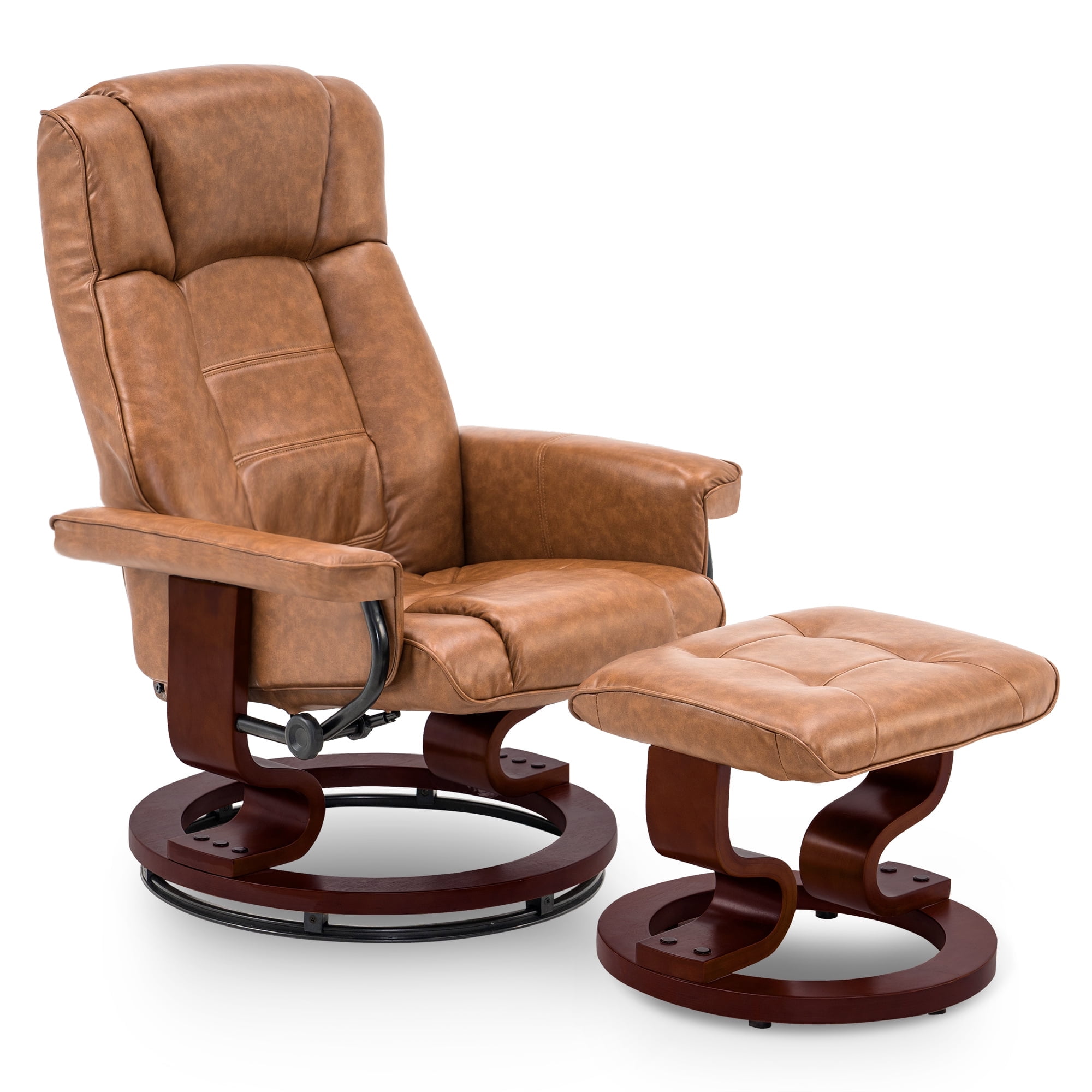 Saddle Faux Leather Swivel Recliner with Ottoman and Metal Base