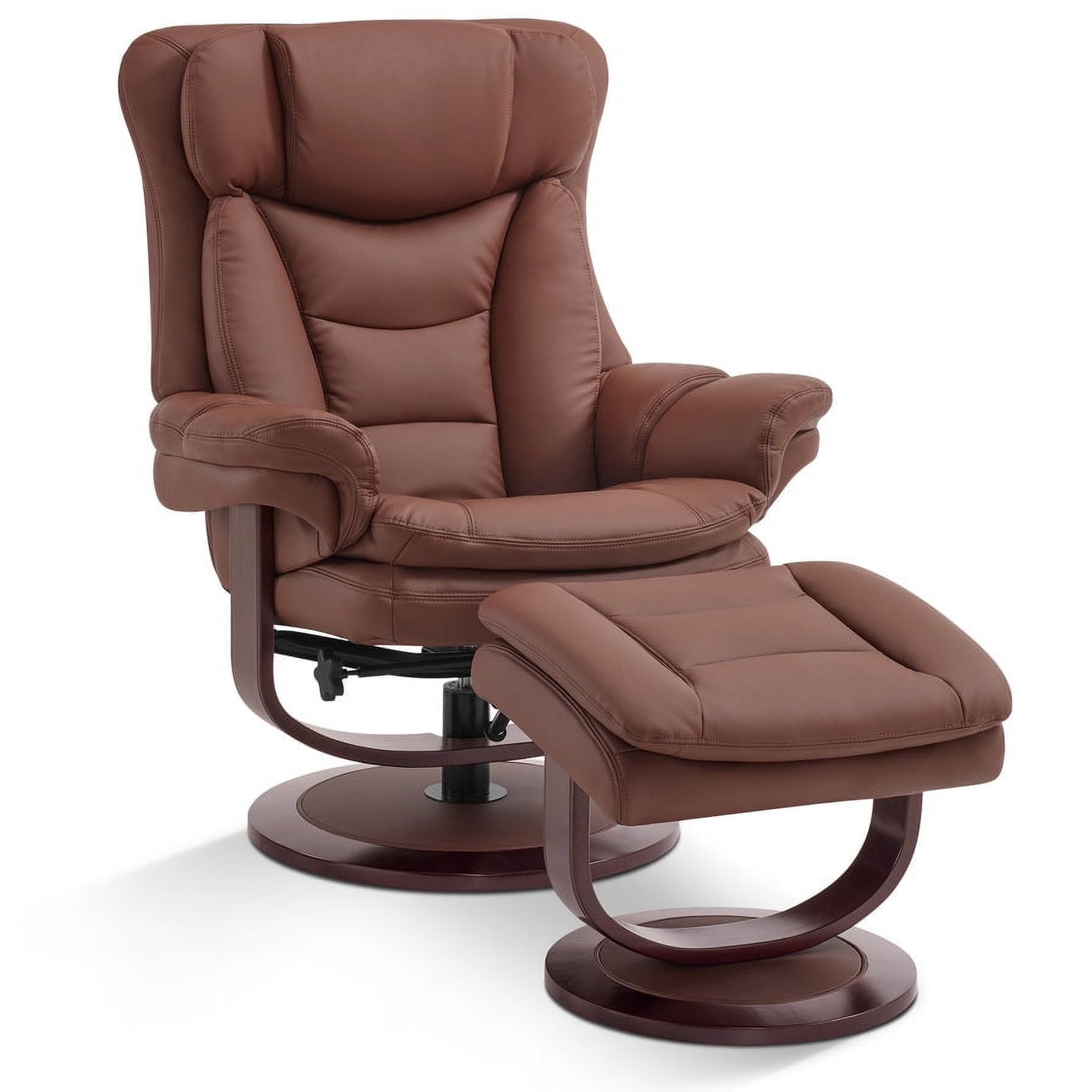 MCombo Swivel Recliner with Ottoman, Reclining Chair with Adjustable Back, Faux Leather Upholstered Lounge Chair for Living Room Bedroom Office 4651（Brown）