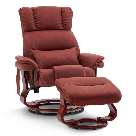 MCombo Swivel Recliners with Ottoman, Reclining TV Chairs with Vibration Massage, Faux Leather Ergonomic Lounge Chair for Living Room Bedroom 4832(Burgundy)
