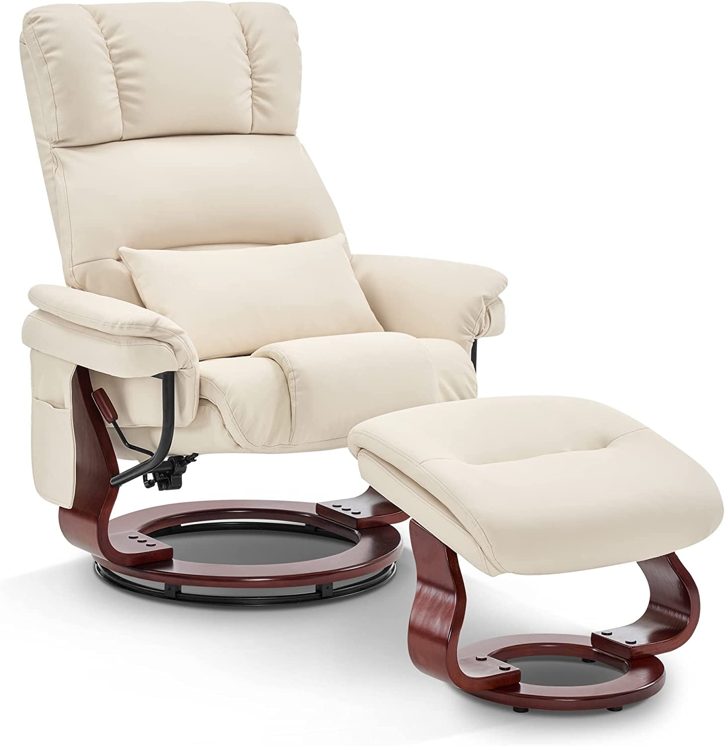 Swivel Recliners with Ottoman, Reclining TV Chairs with Vibration Massage, Faux Leather