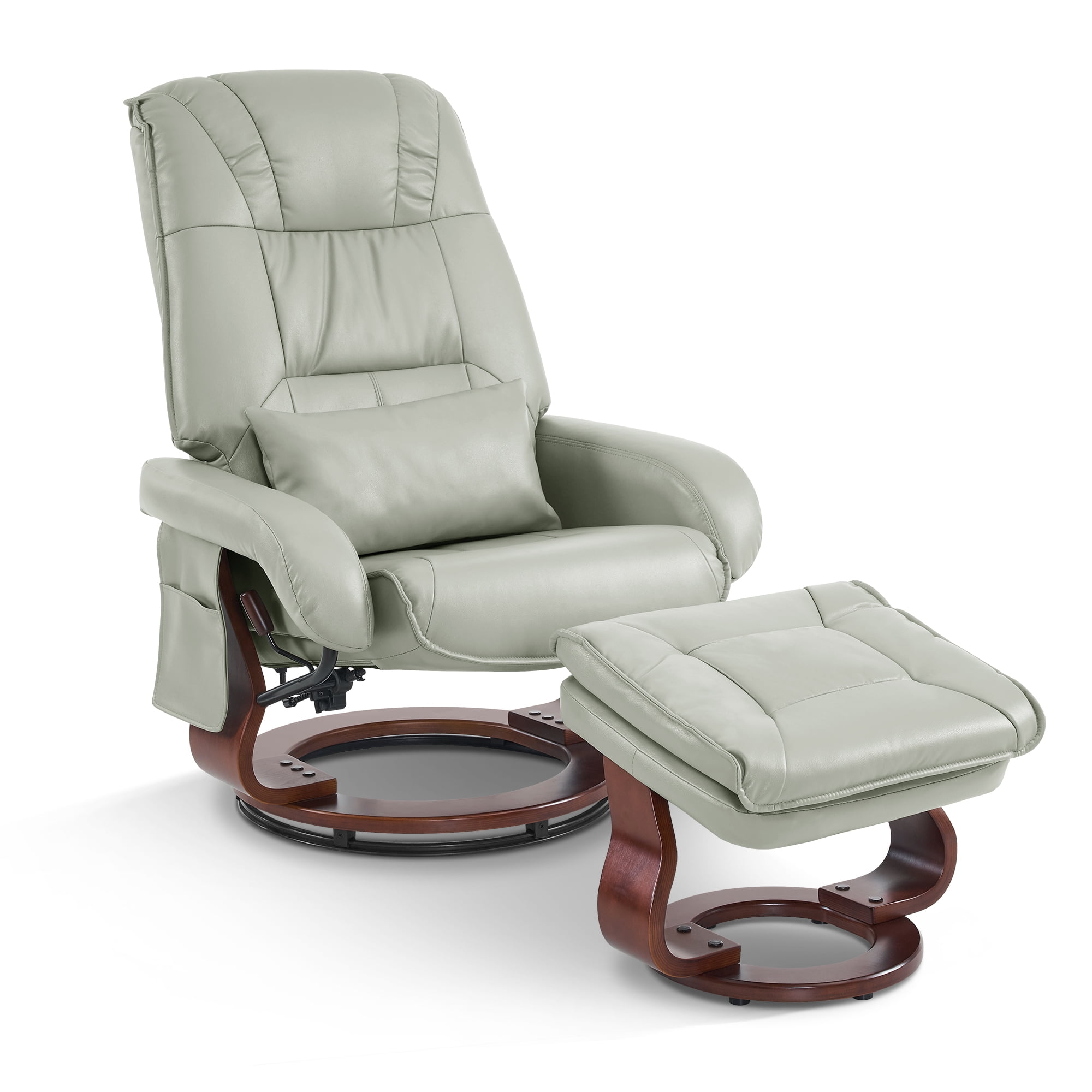 Swivel Recliners with Ottoman, Vibration Massage TV Chairs with Side Pocket, Faux Leather