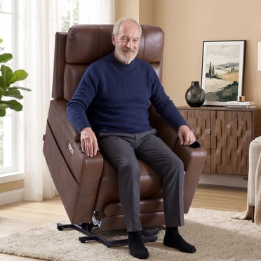 MCombo Tall Man Lift Chair up to 6'6'', Infinite Position Dual Motor Power Lift Recliner Chair for Elderly, Faux Leather, Dark Brown