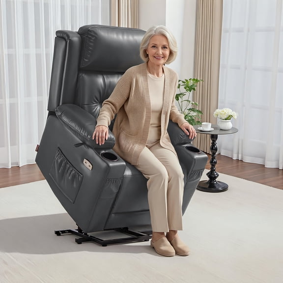 MCombo Triple Motor Power Lift Recliner Chair, Faux Leather(Dark Grey)
