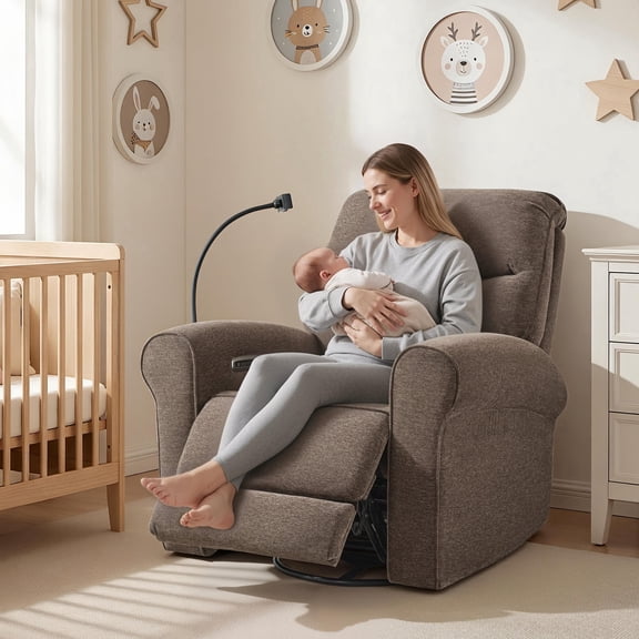 MCombo Triple Motor Power Swivel Glider Rocker Recliner Chair for Living Room & Nursery, Fabric, Dark Brown