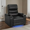 thumbnail image 1 of MCombo Triple Motors Power Recliner Chair with Power Headrest, Electric Lumbar Support, Home Theater Seating with Armrest Storage, Tray Table, Faux Leather, Black, 1 of 11