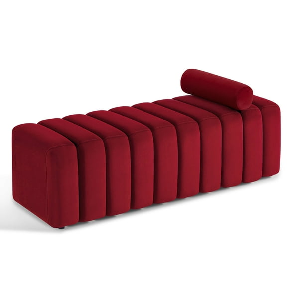 MCombo Waiting Room Benches, Guest Reception Lobby Chairs for Salon, Velvet Upholstered Ottoman for Bedroom Entryway 4698 (Red)
