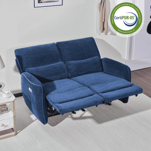 MCombo Wall Hugger Power Loveseat Recliner with Adjustable Headrest, USB and Type C Charge Ports, Navy Blue
