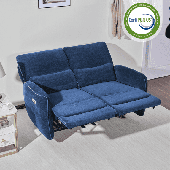 MCombo Wall Hugger Power Loveseat Recliner with Adjustable Headrest, USB and Type C Charge Ports, Navy Blue