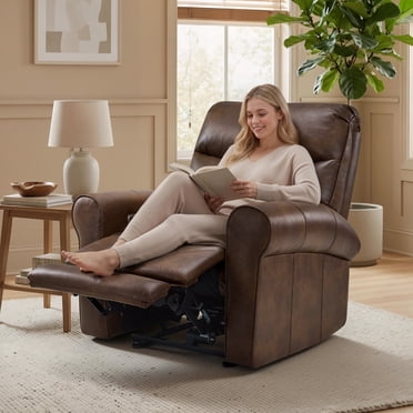 MCombo Wall Hugger Power Recliner Chair for Small Space RV Living Room, Faux Leather, Dark Brown