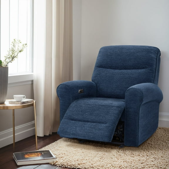 MCombo Wall Hugger Power Recliner Chair for Small Space RV Living Room, USB & USB-C Charging Ports, Modern Roll Arm Recliner, Fabric(Navy Blue)