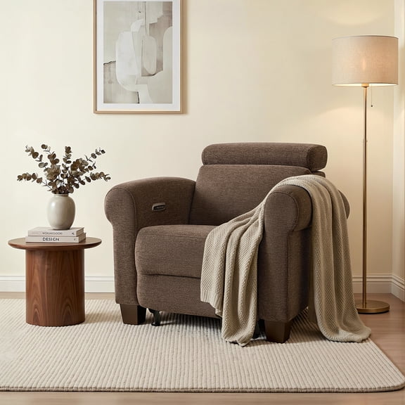 MCombo Wall Hugger Power Recliner Chair for Small Spaces, RV & Living Room, Dark Brown