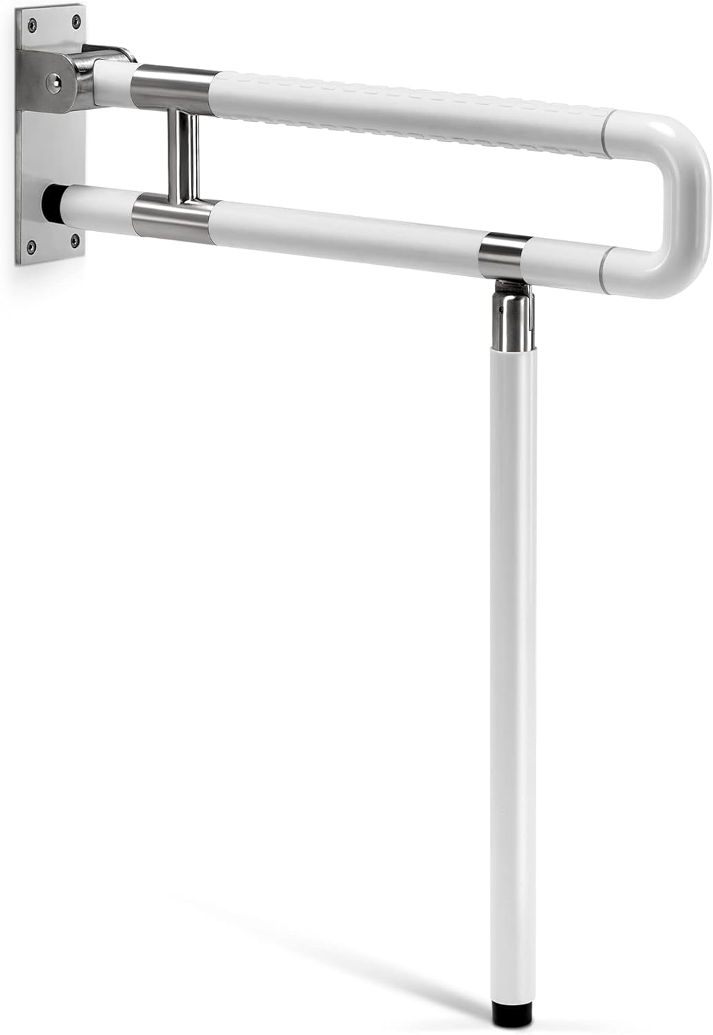 White Flip Up Toilet Grab Bar with Leg Support, 330lb Load