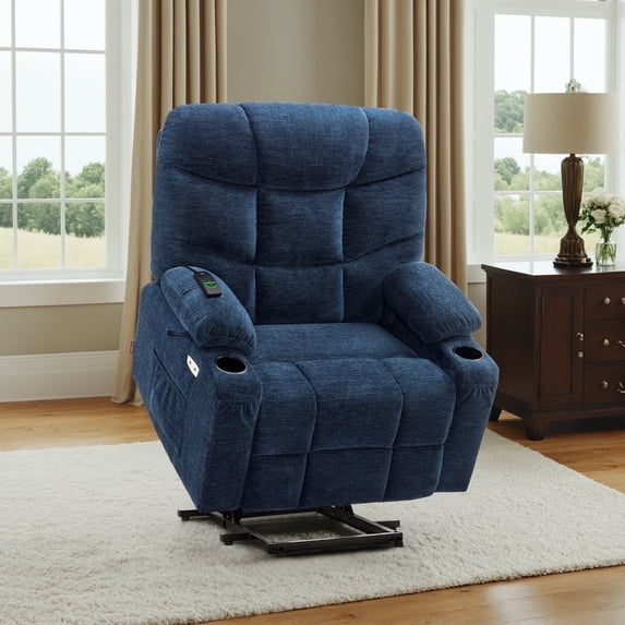 MCombo Wide Power Lift Recliner Chair Sofa for Elderly People, 3 Positions, Extended Footrest, USB Ports, Fabric R7289(Navy Blue, Wide)