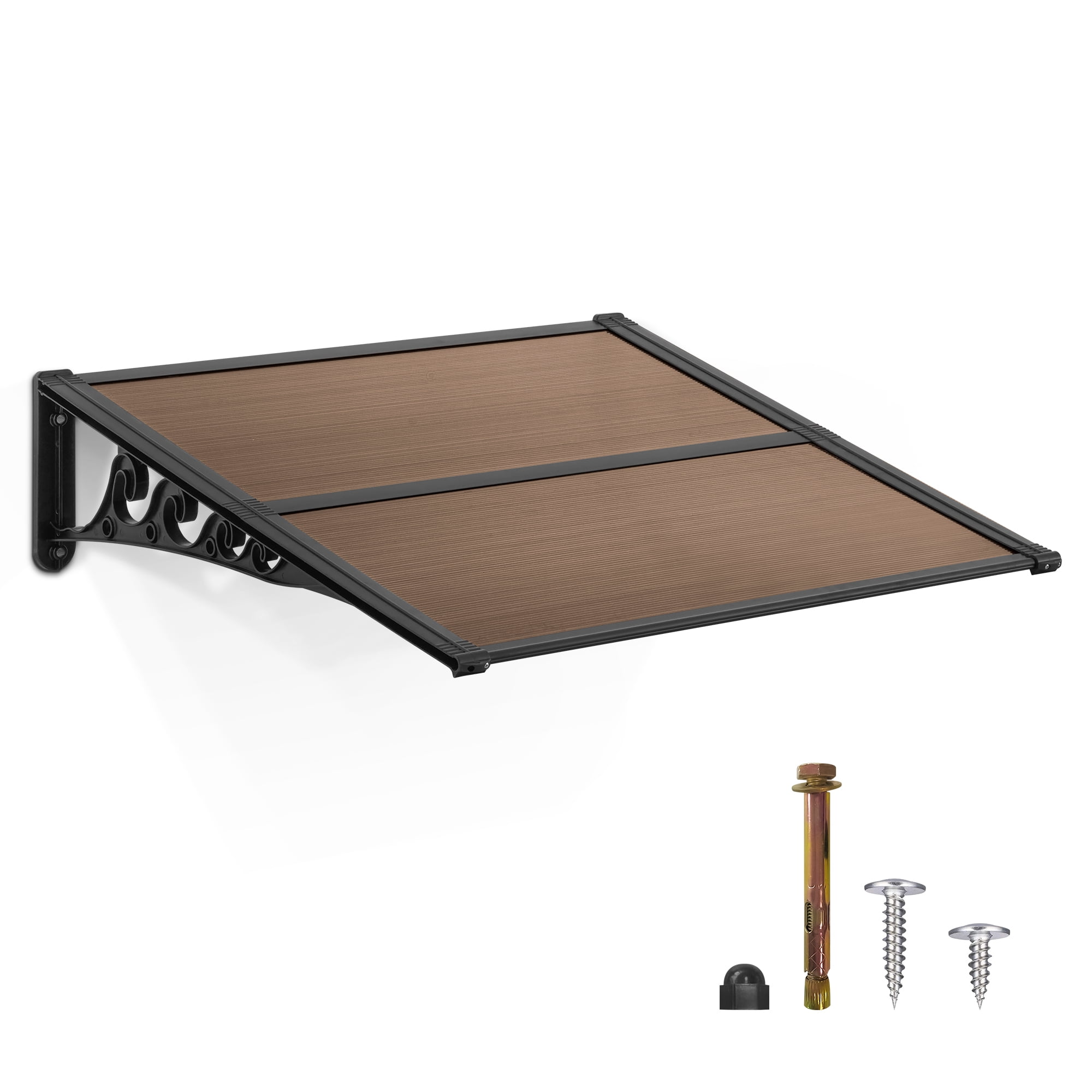 40'' x 40'' Brown Polycarbonate Window Awning with Aluminum Frame