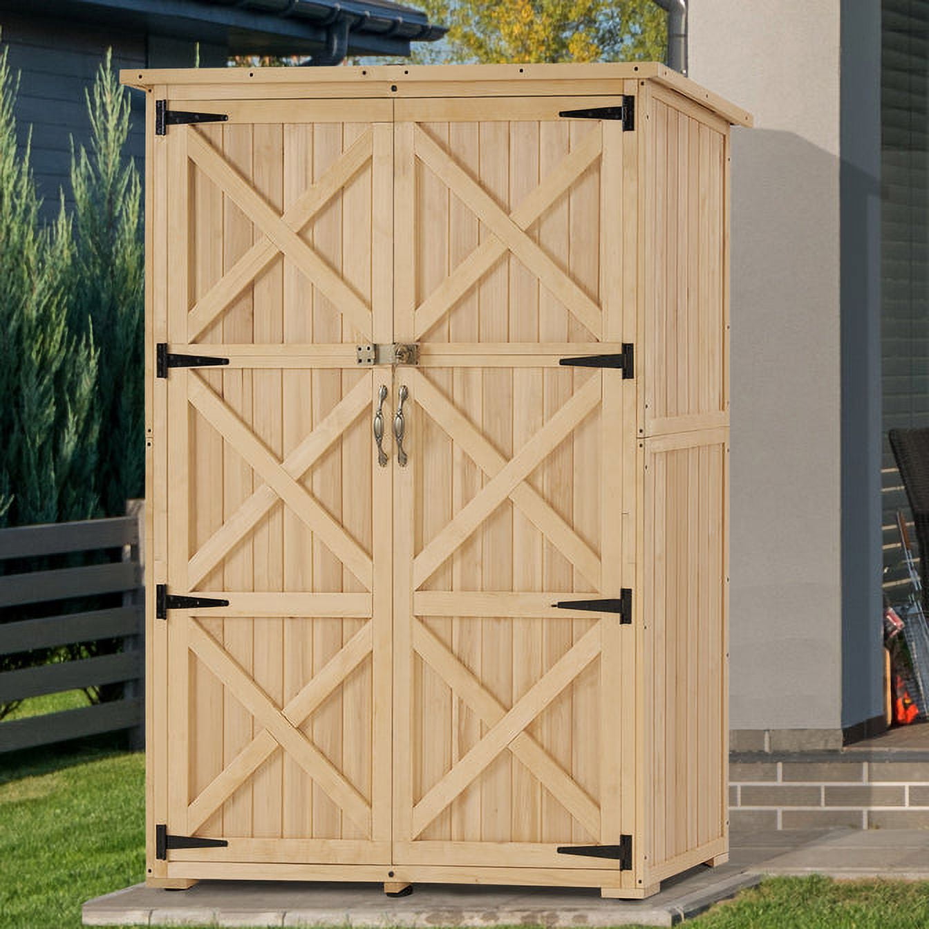 Macrout Outdoor Storage Cabinet, Wooden Storage Tool Shed with Lock for Patio Yard Lawn,Large