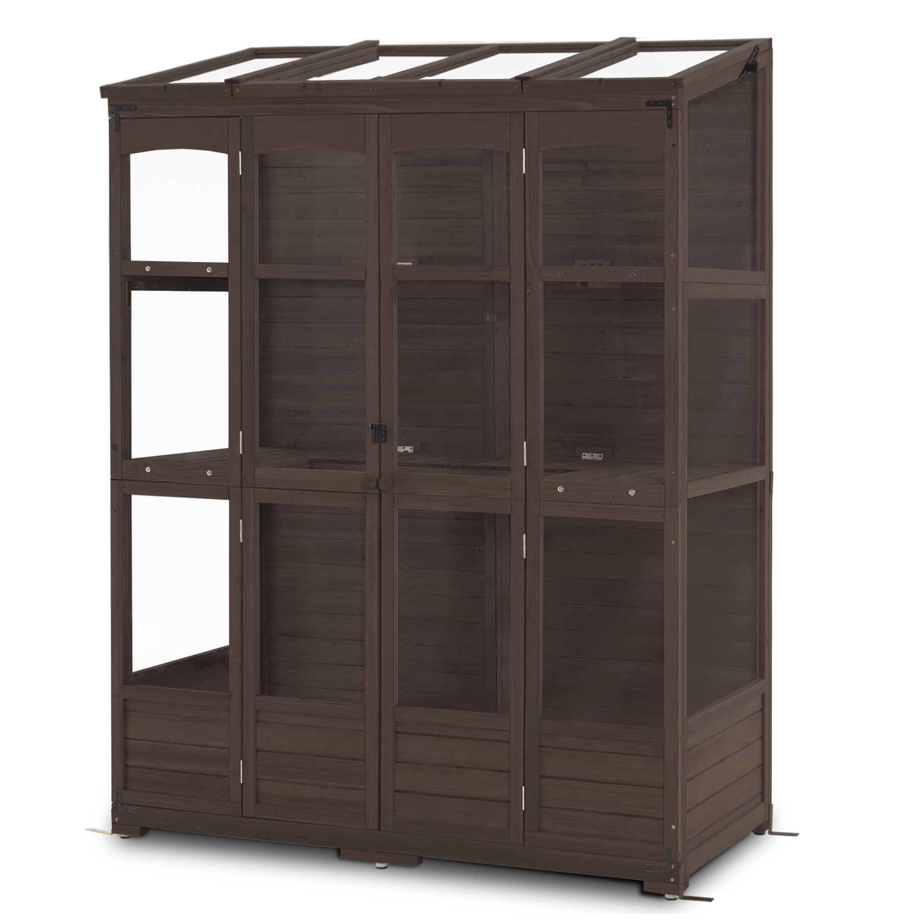 57.9" Brown Fir Wood Walk-In Greenhouse with Openable Roof
