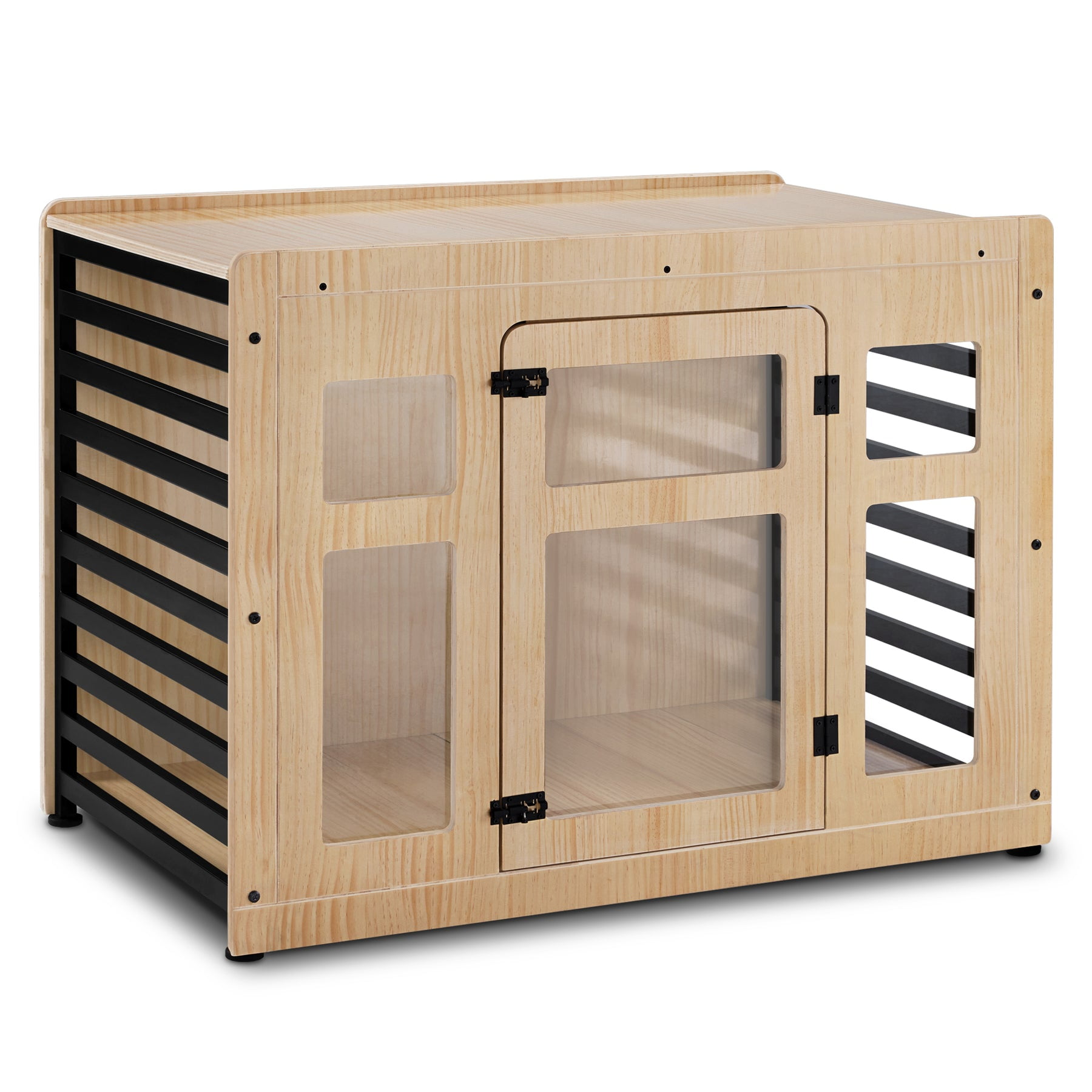 Natural Medium Wooden Dog Crate Table with Lockable Door