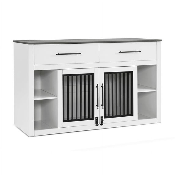 MCombo Wooden Dog Crate Furniture, Dog Kennel Pet House End Table with Large Drawers, Pet Crate for Small/Medium Dogs 1858