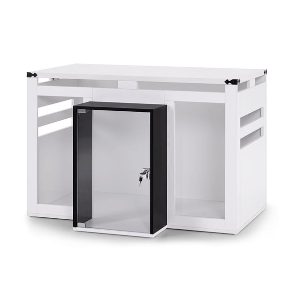 MCombo Wooden Dog Crate Furniture, Villa Style Dog Kennel for Medium Breed with Glass Door and Acrylic Panels, GC34