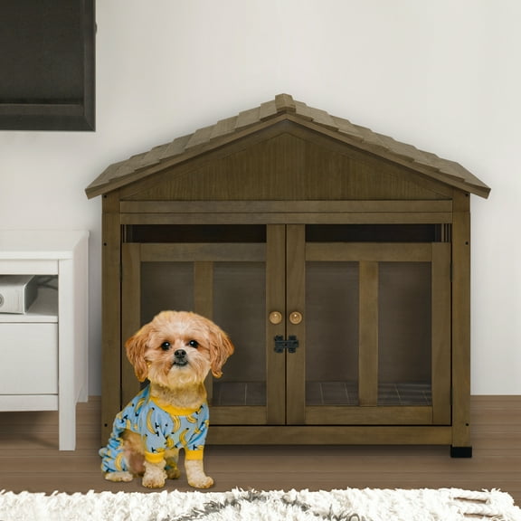 MCombo Wooden Dog House Furniture, Solid Wood Dog Cage Furniture Indoor for Small/Medium Dogs, JD54