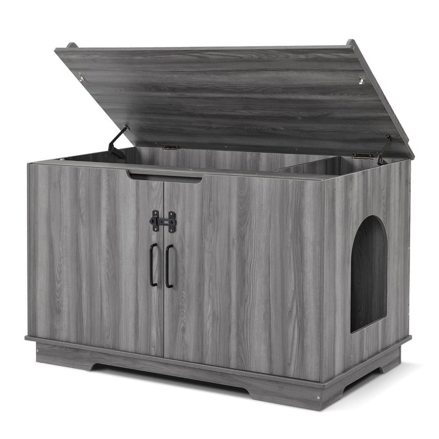 Light Grey Wooden XL Cat Litter Box Furniture with Top Opening and Divider