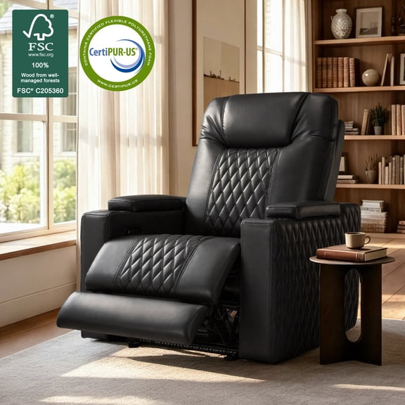 MCombo Zero Gravity Oversized Power Recliner, Home Theater Seating with Power Headrest, LED Light & Hidden Armrest Storage, Faux Leather, Black