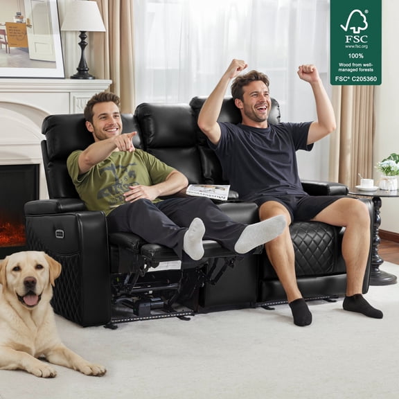 MCombo Zero Gravity Power Loveseat Recliner with Console, LED Light, Hidden Armrest Storage for Home Theater & Living Room, Black