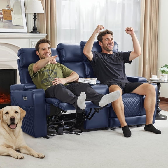 MCombo Zero Gravity Power Loveseat Recliner with Console, LED Light, Hidden Armrest Storage for Home Theater & Living Room, Navy Blue