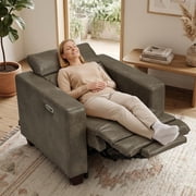 MCombo Zero Wall Hugger Power Recliner Chair for Adult | Power Headrest, USB A & C Charge Ports, Small Spaces, Breathable Faux Leather, Grey