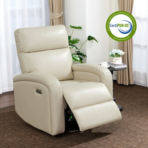 MCombo Zero Wall Hugger Power Recliner Chair for Small Space, Living Room, RV, Beige