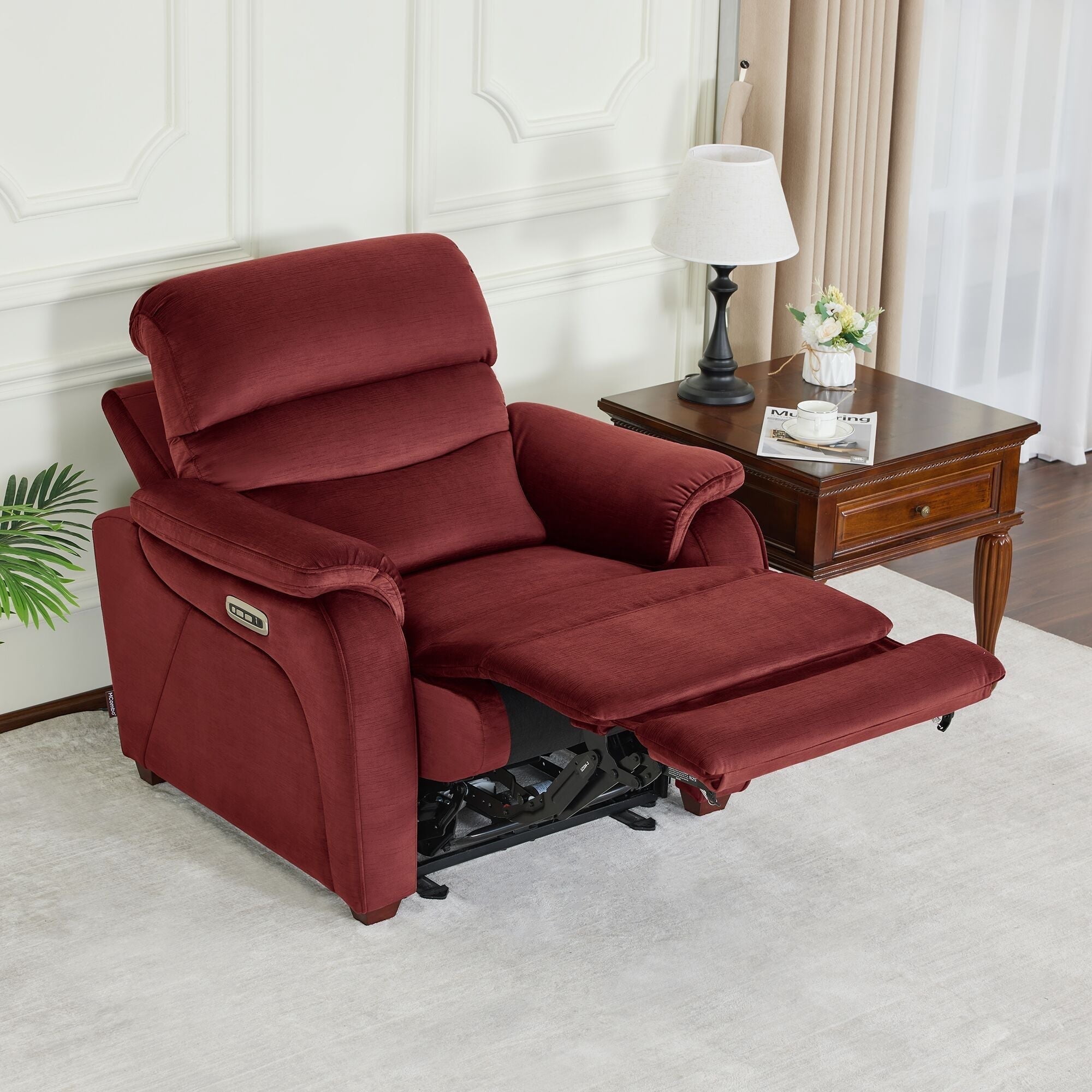 MCombo Zero Wall Hugger Power Recliner Chair for Small Space RV Living Room, Fabric (Burgundy)