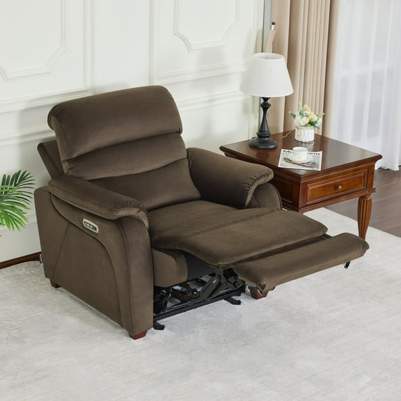 MCombo Zero Wall Hugger Power Recliner Chair for Small Space RV Living Room, Fabric (Coffee)