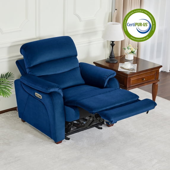 MCombo Zero Wall Hugger Power Recliner Chair for Small Space RV Living Room, Fabric (Navy Blue)