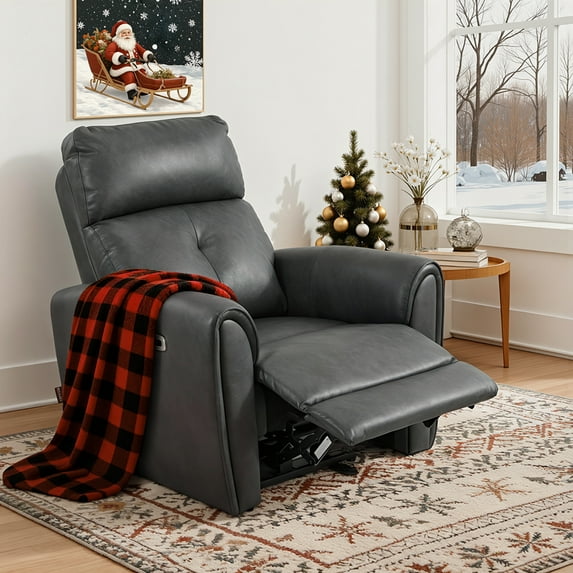 MCombo Zero Wall Hugger Power Recliner Chair for Small Spaces, FSC Certified, Faux Leather, Dark Grey