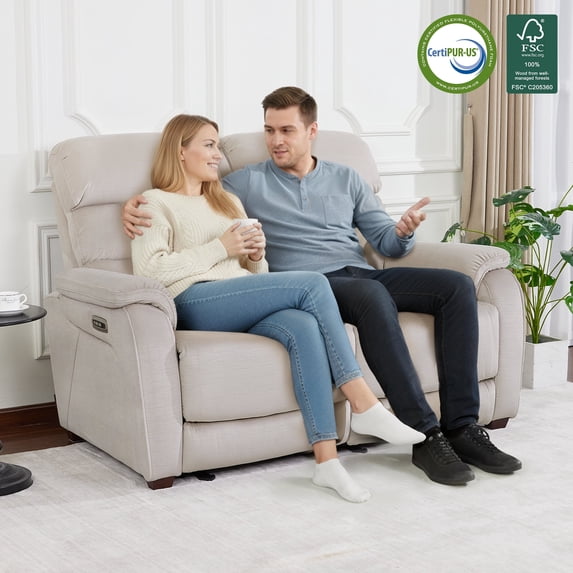 MCombo Zero Wall Hugger Power Recliner Loveseat for Living Room, RVs, Small Spaces, Fabric, Beige