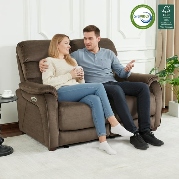 MCombo Zero Wall Hugger Power Recliner Loveseat for Living Room, RVs, Small Spaces, Fabric, Coffee