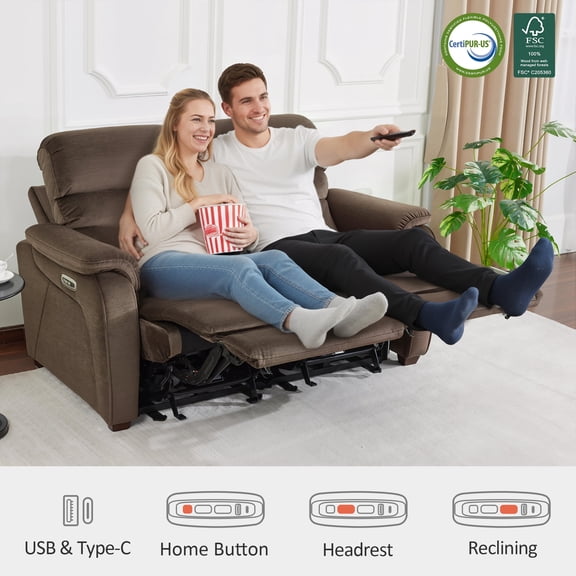 MCombo Zero Wall Hugger Power Recliner Loveseat for Living Room, RVs, Small Spaces, Fabric, Coffee
