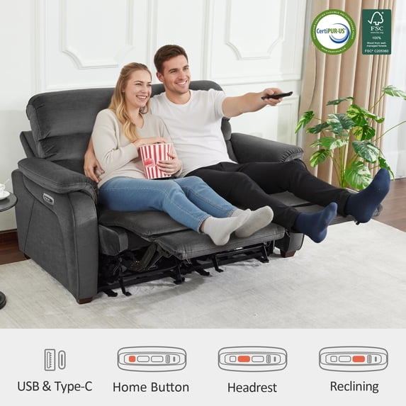 MCombo Zero Wall Hugger Power Recliner Loveseat for Living Room, RVs, Small Spaces, Fabric, Dark Grey