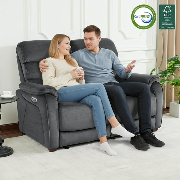 MCombo Zero Wall Hugger Power Recliner Loveseat for Living Room, RVs, Small Spaces, Fabric, Dark Grey