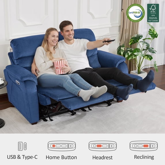 MCombo Zero Wall Hugger Power Recliner Loveseat for Living Room, RVs, Small Spaces, Fabric, Navy Blue