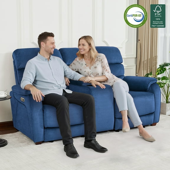 MCombo Zero Wall Hugger Power Recliner Loveseat with Console for Living Room, RVs, Small Spaces, Fabric, Navy Blue
