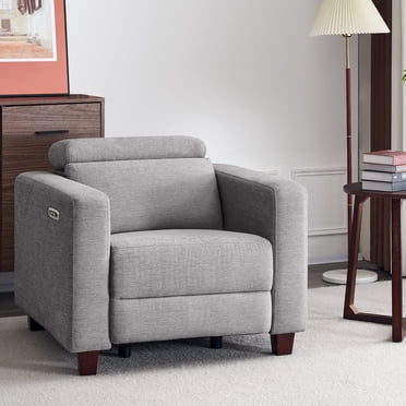 MCombo Zero Wall Hugger Pwer Recliner Chair for Living Room, Small Spaces, High Wood Leg, Textile, Grey