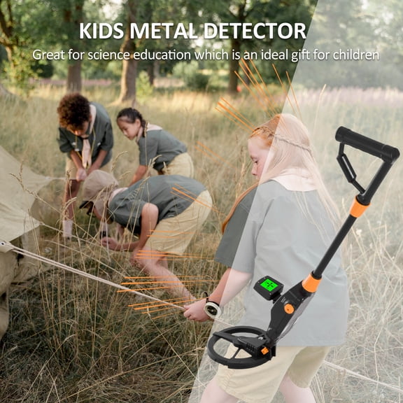 MD-1008A Metal Detector for Kids, Waterproof Search Coil, LCD Display & Adjustable Stem, High Accuracy Treasure Hunter Tool, Black