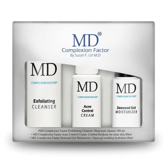 MD Acne Complexion Factors Starter Kit - Acne Exfoliating Cleanser - Seaweed Gel Moisturizer - Acne Control Cream