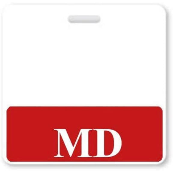 MD Badge Buddy - Heavy Duty Horizontal Badge Buddies for Medical Doctors - Spill Proof & Tear Resistant Cards - Double Sided - Quick Role Identifier ID Backers - USA Printed by Specialist ID (1, Red)