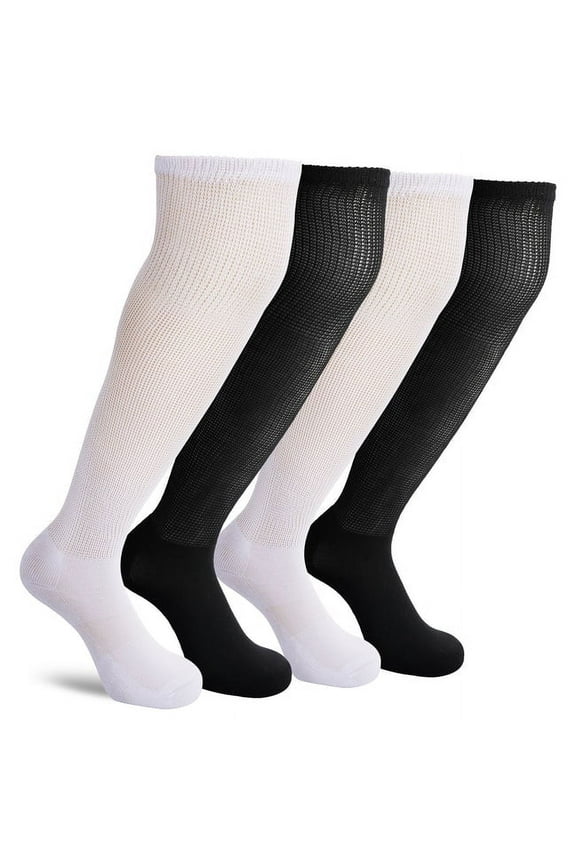 4 Pack Extra Wide Non-Binding Diabetic and Circulatory Bamboo Over The Knee Socks with Cushioned Sole
