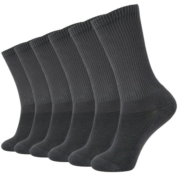 MD FootThera 6 Pack Mens Bamboo Crew Socks Smell Control Cushioned Dress Socks(Grey 13-15)