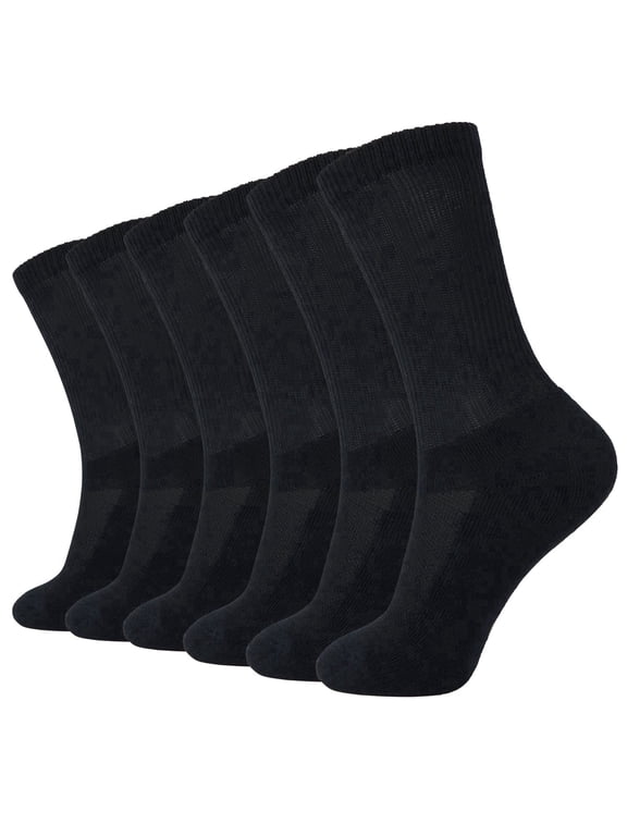 6 Pack Womens Bamboo Crew Socks Smell Control Dress Socks with Cushion(Black 9-11)