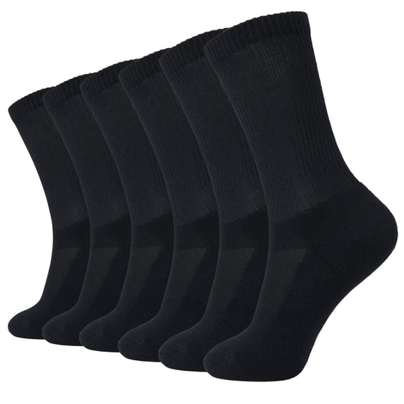 MD FootThera 6 Pack Womens Bamboo Crew Socks Smell Control Dress Socks with Cushion(Black 9-11)