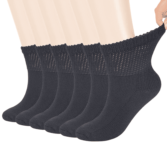 Athlemo Premium Diabetic Socks for Men & Women Non-Binding Loose Top Ultimate Comfort Quarter-Length (6 Pairs)